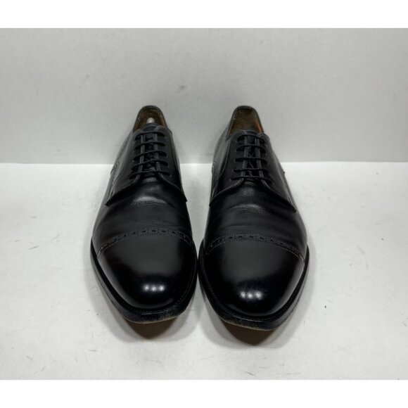 Santoni Derby Shoes Men Sz 11 US Black Leather Cap Toe Brogue Dress Oxford Italy - Picture 2 of 8